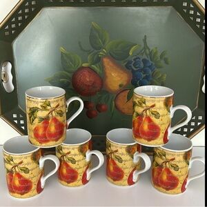 Vintage Department 56 Pears Apples Mugs Coffee Tea Fruit Design Gold Trim Set 6